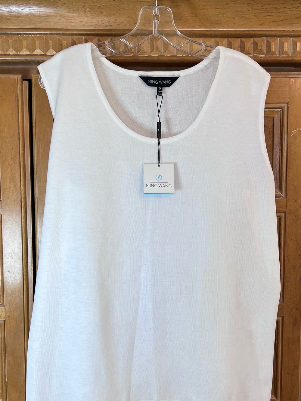NWT Ming Wang White Knit Tank Top 2X Sleeveless Scoop Neck Plus Size - Picture 2 of 5